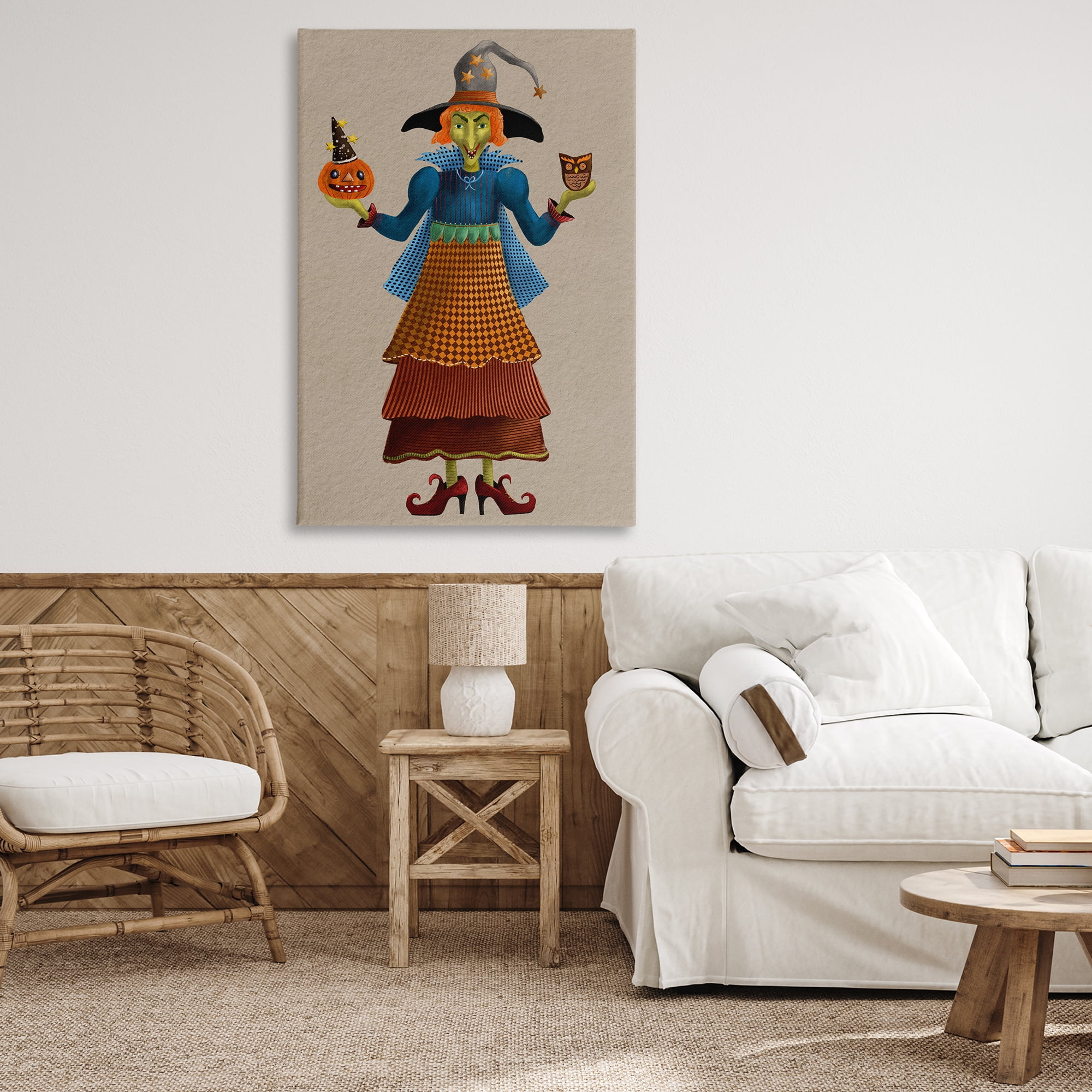 Stupell Industries Halloween Witch in Plaid Holiday Painting Gallery Wrapped Canvas Art Print Wall Art, 30 x 45