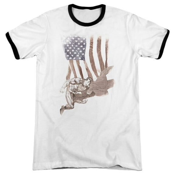 Superman Super American Adult Ringer T-Shirt White Black