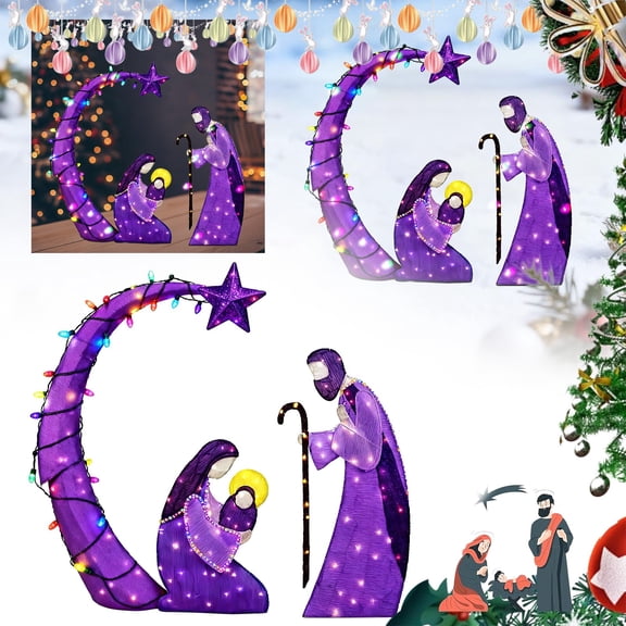 Lighted Nativity Scene Christmas Decoration Holy Family Illuminated Yard,Lawn,Garden,Patio,Terrace Decor for Holiday Parties,Home,Easter Gifts,Festive Indoor Outdoor Holiday Ornament