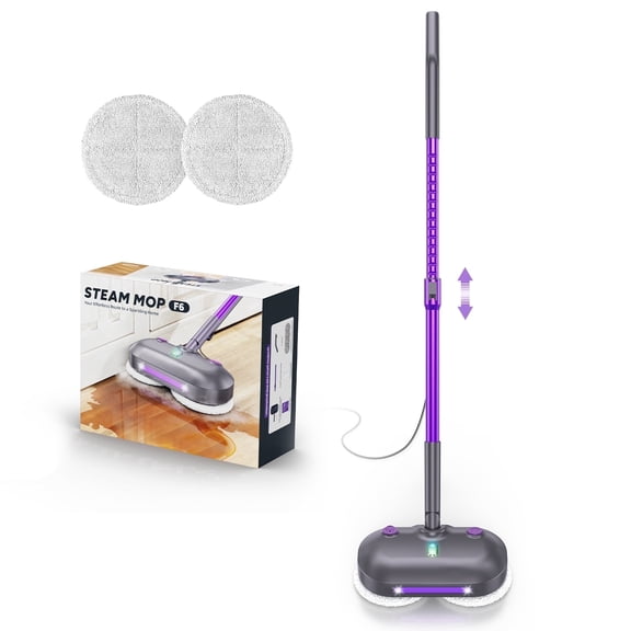 Vperac F6 Scrubbing Steam Mop with Rotating Pads, Lightweight Spin Steam Mop for Home, 23FT Cord, LED Headlights, Self-Standing & Washable Pads, Mop for Hard Floor/Laminate/Marble