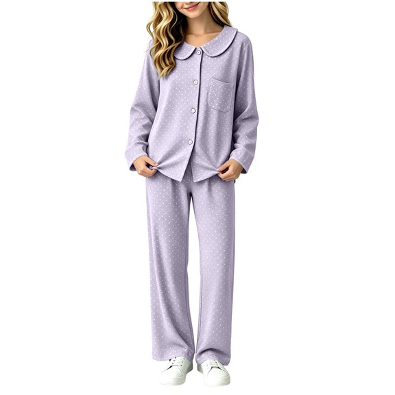 CYRBOKO Loungewear Sets for Girls, 2 Pieces Elastic Waist Long Sleeve Soft Sleepwear Sets Purple Size 5-6 T
