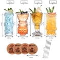 thumbnail image 2 of Juego de 4 vasos Tiki transparentes exóticos de cóctel tropical con pajitas y posavasos estilo hawaiano para Mai Tai Zombie y Pia Colada, 2 of 7