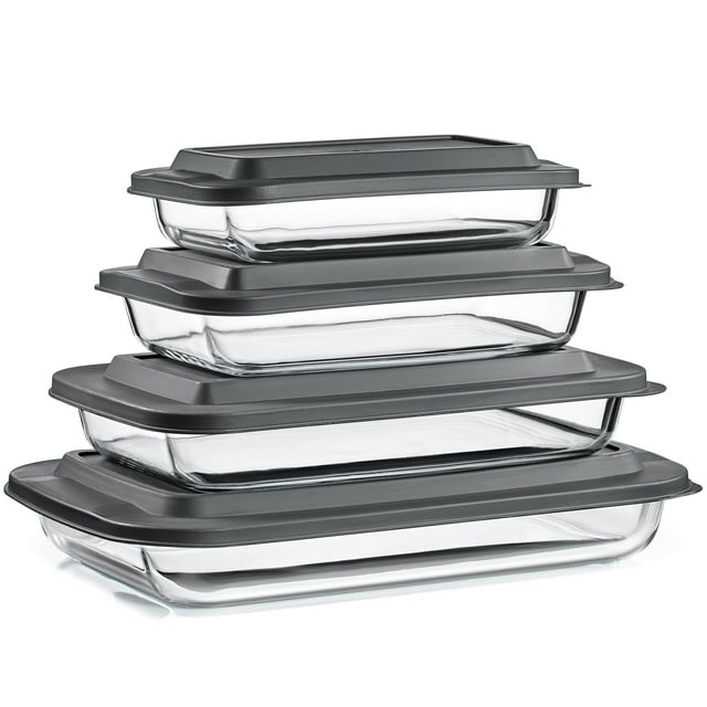 Sorbus Plat de Cuisson en Verre Profond, Ensemble de 4 Contenants de Rangement pour Préparation de Repas avec Couvercles (8 Pcs)