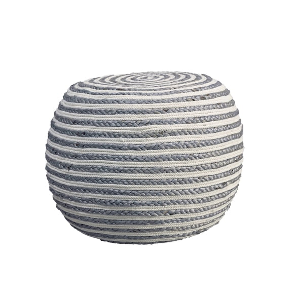Laddha Home Designs 20" Gray and White Two Tone Hand Knitted Round Pouf Ottoman