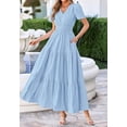 thumbnail image 6 of BTFBM Womens Summer Dresses V Neck Hollow Out Eyelet A Line Flowy Boho Beach Vacation Wedding Guest Maxi Dress, 6 of 7