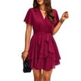 thumbnail image 3 of YNIQUE Women's Casual Dress V-Neck Short Sleeve Waist Tie Ruffle Chiffon Elegant Short Dresses, 3 of 7