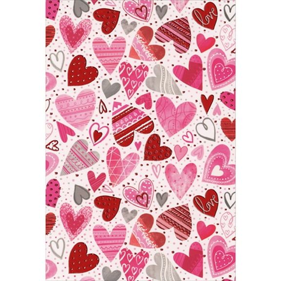 Pictura Repeated Pink, Red and Gray Floating Patterned Hearts on White Valentine's Day Card