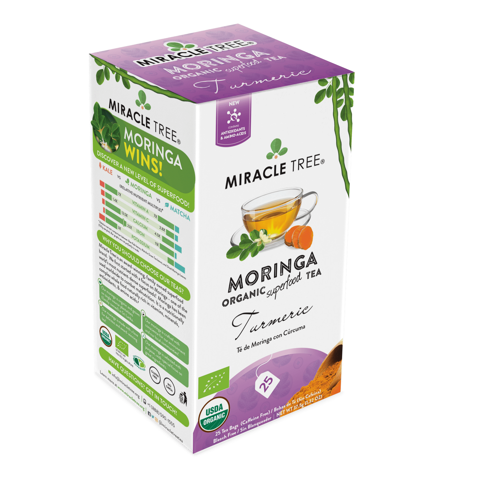 Miracle Tree – 6 Count, Organic Moringa Tea, 25 Enveloped Tea Bags, Green Tea