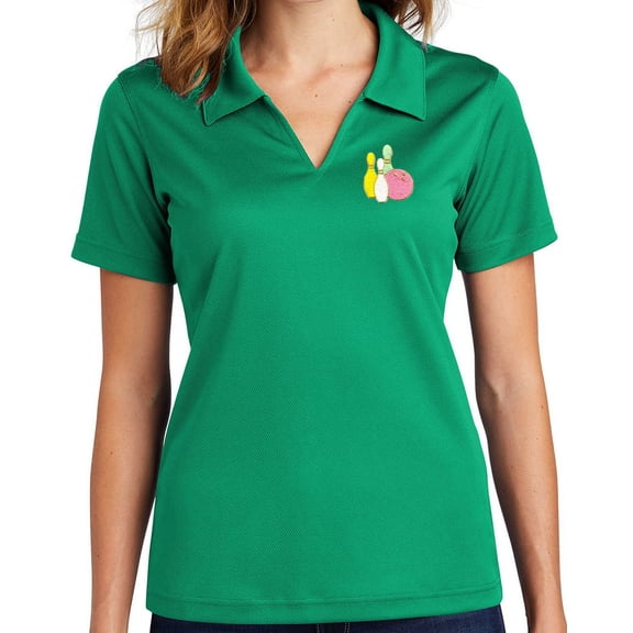 Ladie's Pastel Bowling Pins No Buttons Dri-Mesh Polo Shirt, Medium Kelly Green