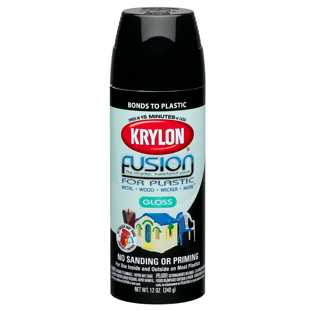 Krylon Fusion Gloss Spray Paint for Plastic, Black, 12 Oz