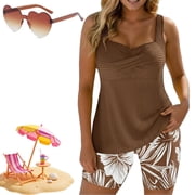 Two-Piece Body-Covering Printed Boxer Swimsuit, Tankini with Shorts and Tummy Control, Two Piece Swimsuit for Women