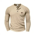 thumbnail image 2 of YLSDY Men's Waffle Knit Henley Shirts Slim Fit Long Sleeve Button Work Golf Blouses Tops Lightweight Stretch Business Pullover Tee Khaki L, 2 of 8