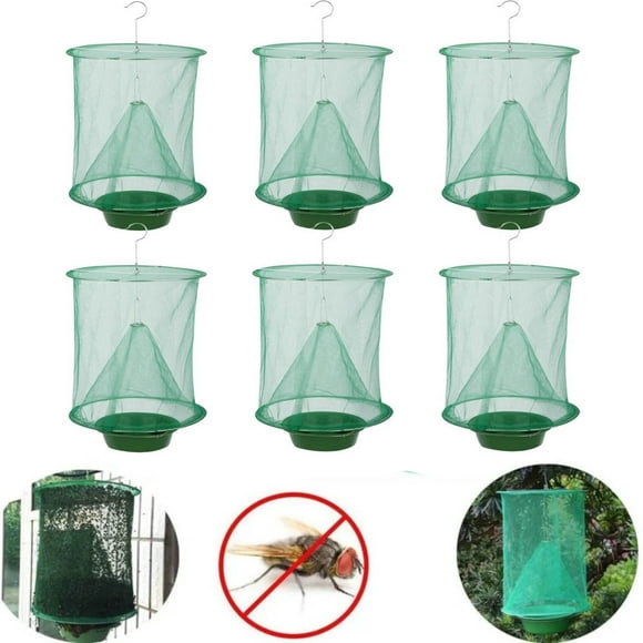 6 Pack Ranch Fly Traps Outdoor Hanging, Stable Horse Farm Fly Trap, Reusable Fly Catcher Killer, Fly Hunter Repellent Control, Fly Net Bag Cage for Barn Orchard