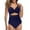 Dark Blue, variant on Womens One Piece Swimsuit with Tummy Control, High Waisted Cutout Design, Front Lace Up & Wrap Tie Back