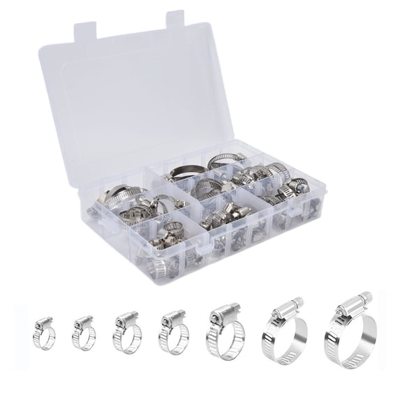 60Pcs Hose Clamps Assortment Kit, Stainless Steel Hose Clamp Set 1/4"-1-1/2" Worm Gear Hose Clamps for Pipes, Intercoolers, Plumbing, Tubes and Fuel Lines