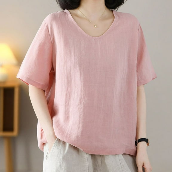Rezuofi 1 Pcs Women's Dressy Casual Blouse Half Sleeve Crewneck Spring Summer Tops Solid Color Loose Basic Tees 2025 Trendy Shirts