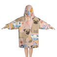 thumbnail image 2 of Bulldog Dog and Flower Florals Blanket Hoodies for Kids 6-13YR Oversize Wearable Blanket Hoodies for Boys Girls Teens, 2 of 7