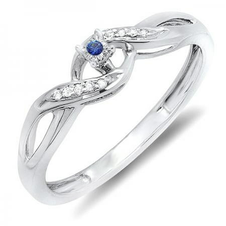- Sterling Silver Round Blue Sapphire & White Diamond Crossover Swirl Bridal Promise Engagement Ring