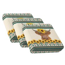 COEQINE 3 Pieces Couch Cushion Slipcover Elastic Soft Couch Cover Spandex Separate Armchair Slipcover Pet Friendly Furniture Protector for Home Decor, American Tribal Highland Cow Sunflower Blue