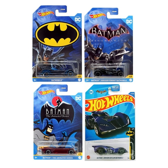 Hot Wheels Batman Batmobile Set of 4 Diecast Vehicles from Basic and Premium Basic Releases Bundle, Maroon