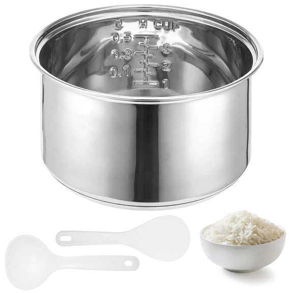 304 Stainless Steel Inner Pot, 1.6 L Rice Cooker Inner Bowl, Metal Replacement Inner Bowl, Fast & Even Heating, Includes Rice and Soup Spoons, Easy-to-Clean
