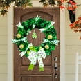 thumbnail image 4 of 16 St Patricks Day Wreath for Front Door Irish Lucky Green Tinsel Shamrock Wall Decoration Spring Artificial Wreath w Balls Bow, 4 of 6