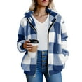 thumbnail image 4 of LEBONYARD Women's Trendy Plaid Printing Crew Neck Drawstring Hooded Zipper Pocket Coat Casual Long Sleeve Thicken Warm Fit Ladies Cardign Coat Tops, 4 of 9