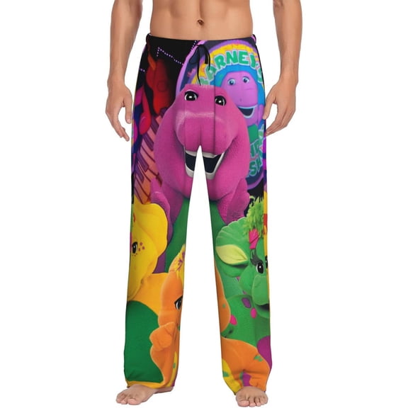 Barney And Friends Pajama Pants for Men, Super Soft All over Print Lounge Pants Sleepwear Bottom with Pockets Drawstring