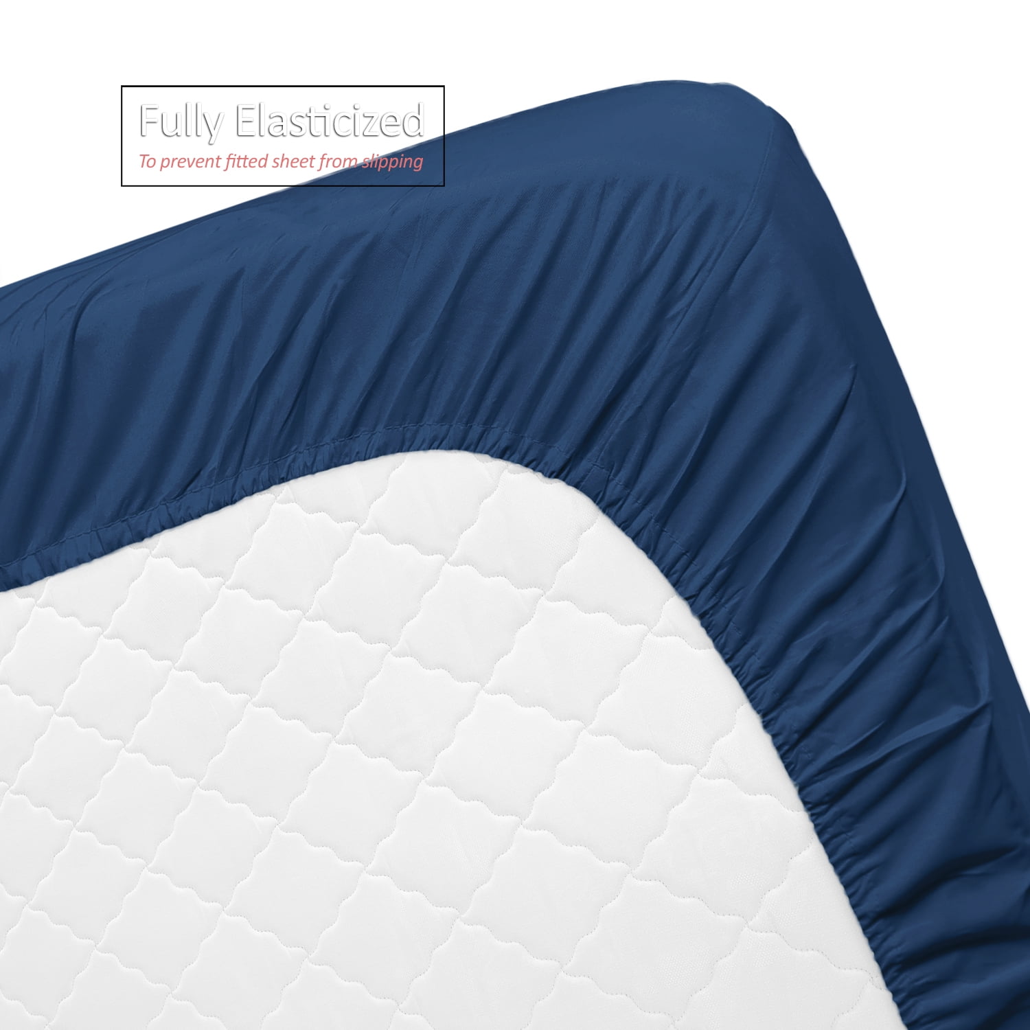 Clara Clark Premier 1800 Microfiber Collection 3-Line Bed Sheet Set, Twin XL Size, Navy Blue