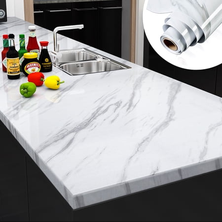 Yenhome White Marble Wallpaper 17.7"x120" Marble Contact Paper for Countertop Kitchen Wallpaper Peel and Stick Waterproof Vinyl Removable Wall Paper for Bathroom Cabinet Dining Table Desk