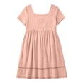 thumbnail image 5 of Josdec Women's Square Neck Short Sleeve Babydoll Midi Dresses Eyelet Hollow Hem Solid Color 100% Cotton Casual Dress for Daily Wear in Spring Summer S-3XL, 5 of 7