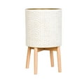 thumbnail image 2 of Boho Metal Planter Pot With 4-Leg Wood Base - White & Gold - 21.5"H x 12"W, 2 of 4