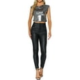 thumbnail image 2 of INSPIRE CHIC Women's Metallic Blouse Sleeveless Party Club Shiny Top XS Black Silver, 2 of 6