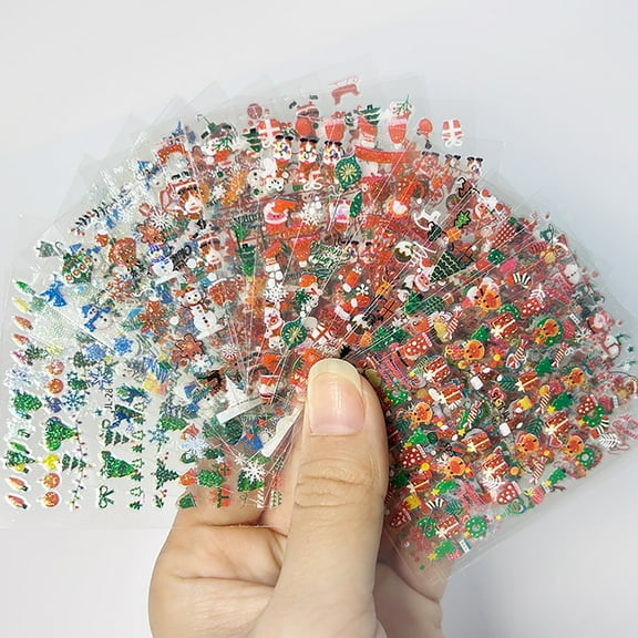 30 Sheets Christmas Glitter Stickers,Multipurpose Santa Claus Snowman Decals for Holiday Card Nail DIY