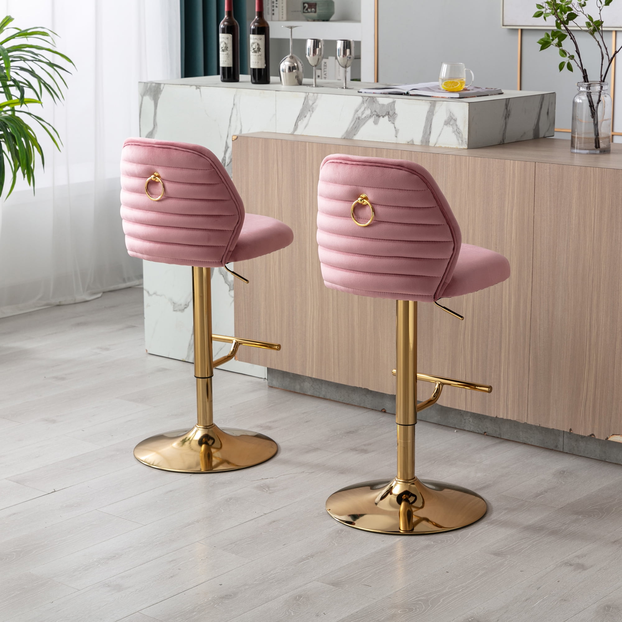 Resenkos Adjustable Swivel Bar Stools Adjustable Counter Height Bar Chairs for Kitchen Island Restaurant Pub Counter Pink Resenkos Adjustable Swivel Bar Stools Adjustable Counter Height Bar Chairs for Kitchen Island Restaurant Pub Counter Pink