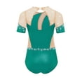 thumbnail image 4 of YiZYiF Kids Girls Short Sleeve Gymnastics Leotard Athletic Dance Bodysuit Sparkle Rhinestones Green 6, 4 of 6