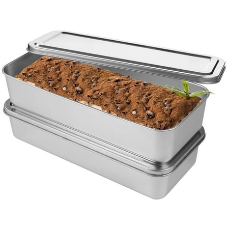 2 Pcs Stainless Steel Loaf Pans, Large Bread Pans with Steel Lids, Rectangle Cake Molds, Non-Stick Baking Trays for Tiramisu, Metal Baking Bakeware, Dishwasher Safe, 13.4×6.1×2.5"
