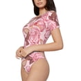 thumbnail image 2 of Naloa Rose Flowers Women's Short-Sleeved Onesie, One-Piece Swimsuit for Parties, dates, clubs - Small, 2 of 9