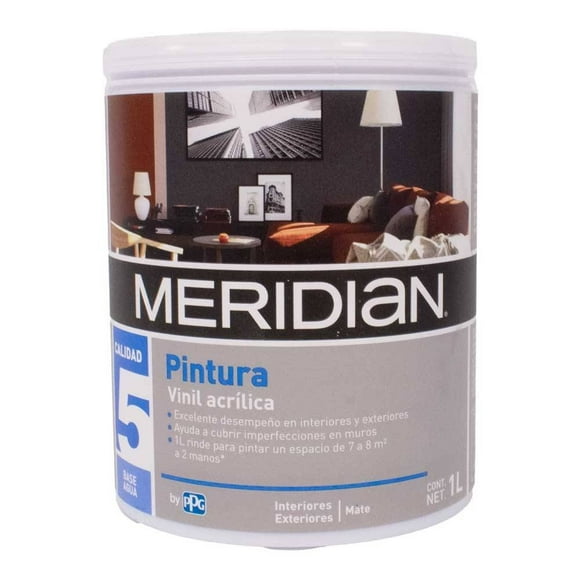 Pintura Meridian Vinil Acrílica Interiores y Exteriores Mate 1 Litro