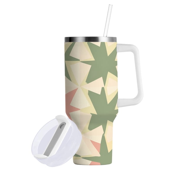 Yayeee 40oz Stainless Steel Tumbler with Straw and Handle Double-Wall Insulated Travel Water Bottle, Pink and Green Geometric
