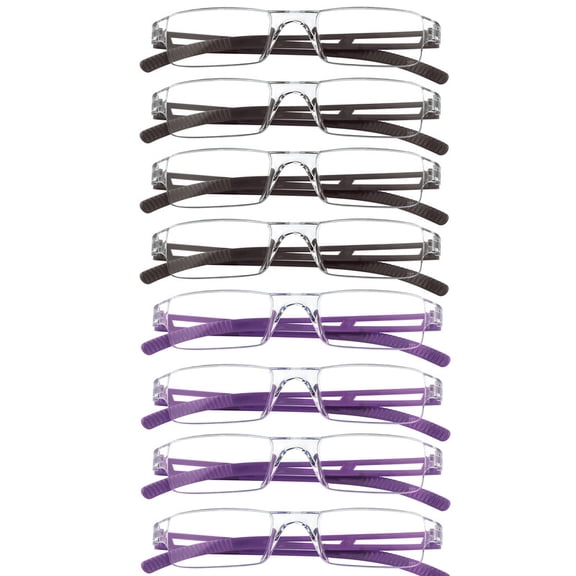 8 Pack Reading Glasses, Blue Light Blocking Computer Reading Glasses for Women and Men, Anti Glare Lightweight Readers (4 Purple 4 Brown, 3.00)