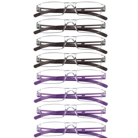 8 Pack Reading Glasses, Blue Light Blocking Computer Reading Glasses for Women and Men, Anti Glare Lightweight Readers (4 Purple+4 Brown,+3.00)