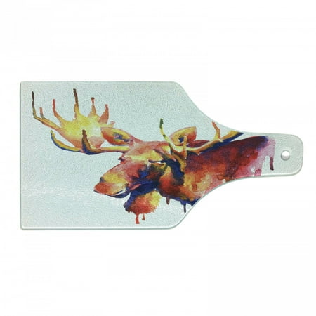 

Moose Cutting Board Psychedelic Watercolor Paintbrush Style Vivid Toned Moose Aquarelle Picture Decorative Tempered Glass Cutting and Serving Board Wine Bottle Shape Orange and Pink by Ambesonne