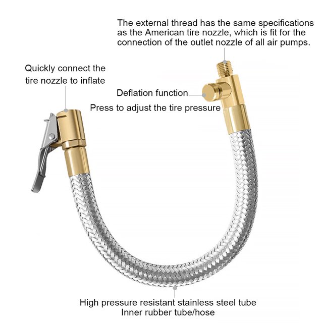 Xingzhi Car Truck Valve Stem Quick Connection Extender Compressor Pump Inflator Kits Extension Wheel Flexible Tube Adapter Repair Type 1 20cm