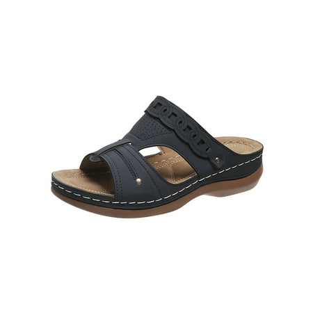 

Gomelly Ladies Beach Casual Hollow Out Vintage Slides Lightweight Soft Sandal Polyurethane Shoe Blue 5