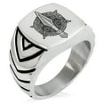 thumbnail image 1 of Stainless Steel Gungnir Odin's Spear Viking Norse Chevron Pattern Biker Style Polished Ring, 1 of 1