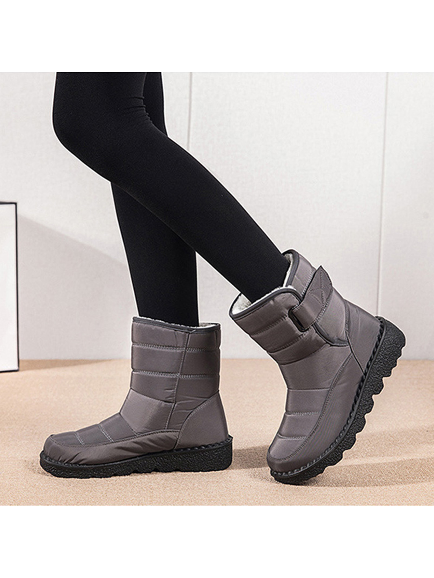 Crocowalk Womens Memory Foam Pull On Nylon Waterproof Thick Faux Fur Lined Winter Rain Snow Boots