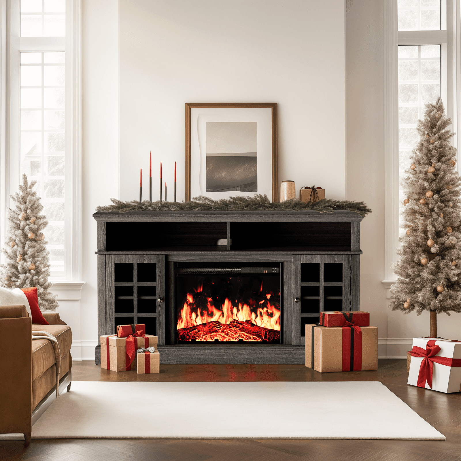 Electric Fireplace TV Stand for 75″ TVs Fireplace Entertainment Center TV Console Table with 23″ Fireplace, Holds up to 200 lbs