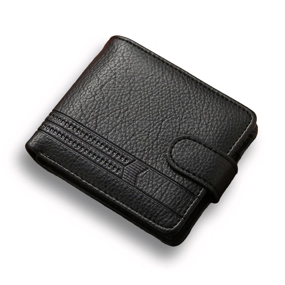 Mindara Men's Lizard-Textured PU Leather Wallet, 7 Card Slots, Metal Clasp, Black