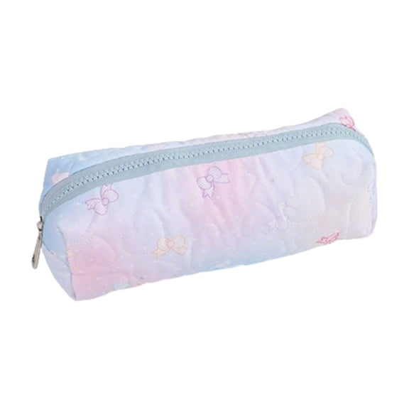 Quilted Bow Pencil Pouch for s, Soft Fabric Pen Case with Zipper, Holds 30 Pencils, Ideal for Office Desk or Travel